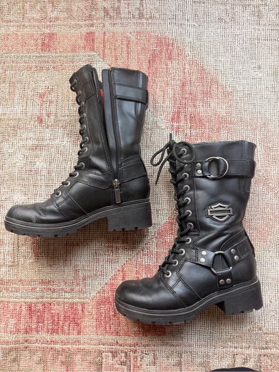 Harley-Davidson Shoes - Harley-Davidson Black Leather Lace-Up Harness Combat Boots